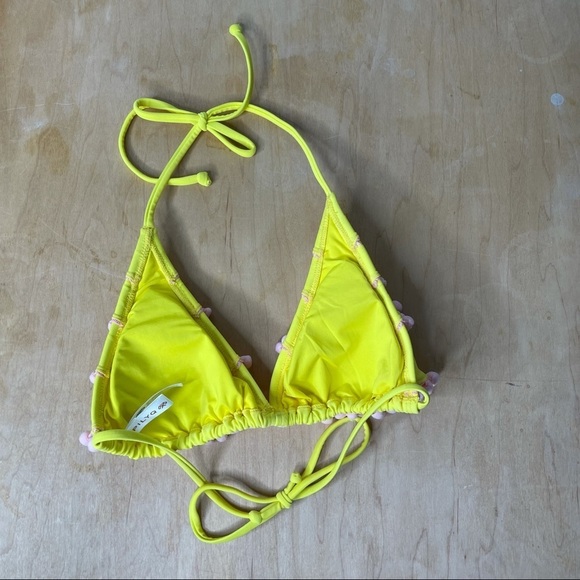 PILYQ Yellow Pom Pom Triangle Bikini Top Womens M - Picture 5 of 8